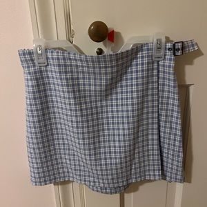 Baby blue and white plaid mini skirt | M